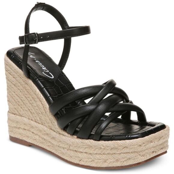 NIB Circus by Sam Edelman Irene Black Woven Strap Espadrille Wedge Sandals Sz 7 - Picture 1 of 10